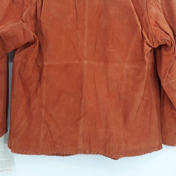 Vtg 80's JL Studio Leather Jacket Blazer Monochromatic Embroidered Orange Sz 16W - Picture 7 of 10